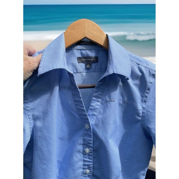 American Airlines by Twin Hill Shirt Button Up Uniform Tiny Check Ladys Sz 2 Reg - Picture 1 of 14